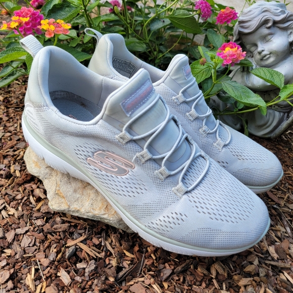 SKETCHERS ♡ Sweet Gray 'n Pink Air-Cooled Memory Foam Cord Slip On Sneakers 8 - Picture 4 of 15